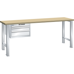 LISTA - Établi 27x36E (LxPxH) 1500x800x850mm 3 tiroirs (1x50/1x100/1x150) 75kg hêtre KEY Lock Gris clair RAL 7035