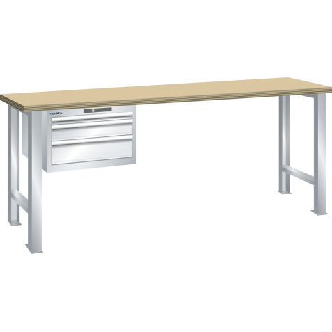 LISTA - Établi 27x36E (LxPxH) 1500x800x850mm 3 tiroirs (1x50/1x100/1x150) 75kg hêtre KEY Lock Gris clair RAL 7035