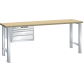 LISTA - Établi 27x36E (LxPxH) 1500x800x850mm 3 tiroirs (1x50/1x100/1x150) 75kg hêtre KEY Lock Gris clair RAL 7035
