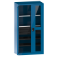 LISTA - Armoire à portes battantes avec 2 portes à fenêtre transparente charnière (LxPxH) 1000x580x1950mm 2 rayons, 3 tiroirs, 2 rayons extensibles KEY Lock Bleu clair RAL 5012