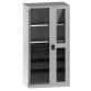 LISTA - Armoire à portes battantes avec 2 portes à fenêtre transparente charnière (LxPxH) 1000x580x1950mm 2 rayons, 3 tiroirs, 2 rayons extensibles KEY Lock Gris clair RAL 7035