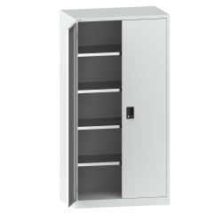 LISTA - Armoire à portes battantes avec 2 portes en tôle pleine charnière (LxPxH) 1000x400x1950mm 4 rayons KEY Lock Gris clair RAL 7035