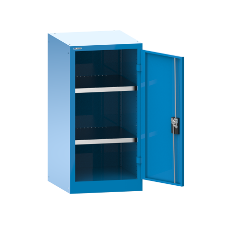 LISTA - Armoire à portes battantes avec 2 portes en tôle pleine charnière (LxPxH) 1000x500x1000mm 2 rayons KEY Lock Bleu clair RAL 5012