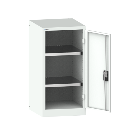 LISTA - Armoire à portes battantes avec 2 portes en tôle pleine charnière (LxPxH) 1000x500x1000mm 2 rayons KEY Lock Gris clair RAL 7035