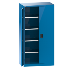 LISTA - Armoire à portes battantes avec 2 portes en tôle pleine charnière (LxPxH) 1250x580x1950mm 4 rayons KEY Lock Bleu clair RAL 5012