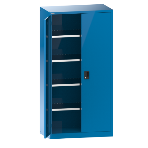LISTA - Armoire à portes battantes avec 2 portes en tôle pleine charnière (LxPxH) 1250x580x1950mm 4 rayons KEY Lock Bleu clair RAL 5012