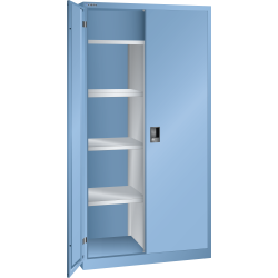 LISTA - Armoire à portes battantes avec 2 portes en tôle pleine charnière, paroi de séparation et vestiaire (LxPxH) 1000x500x1950mm KEY Lock Bleu clair RAL 5012