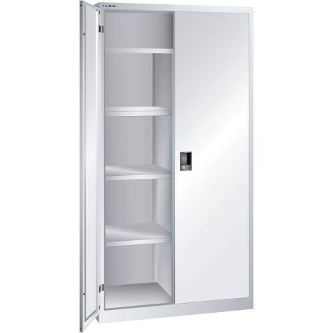 LISTA - Armoire à portes battantes avec 2 portes en tôle pleine charnière, paroi de séparation et vestiaire (LxPxH) 1000x500x1950mm KEY Lock Gris clair RAL 7035