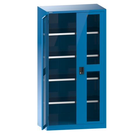 LISTA - Armoire à portes battantes avec 2 portes à fenêtre transparente charnière (LxPxH) 1250x400x1950mm 4 rayons KEY Lock Bleu clair RAL 5012