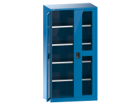 Armoire à 2 portes battantes charnières avec 2 portes à fenêtre transparente Lista H 195 cm 4 étagères Key Lock