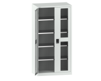 Armoire à 2 portes battantes charnières avec 2 portes à fenêtre transparente Lista H 195 cm 4 étagères Key Lock