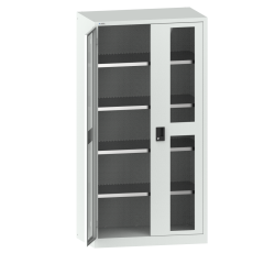Armoire à 2 portes battantes charnières avec 2 portes à fenêtre transparente Lista H 195 cm 4 étagères Key Lock