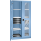 LISTA - Armoire à portes battantes avec 2 portes à fenêtre transparente charnière et paroi de séparation (LxPxH) 1000x580x1950mm 6 rayons, 6 tiroirs, 2 rayons extensibles KEY Lock Bleu clair RAL 5012