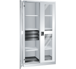 Armoire à 2 portes battantes à fenêtre transparente charnières et paroi de séparation Lista H 195 x L 100 x P 58 cm 6 étagères amovibles, 6 tiroirs et 2 étagères extensibles Key Lock