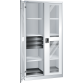 LISTA - Armoire à portes battantes avec 2 portes à fenêtre transparente charnière et paroi de séparation (LxPxH) 1000x580x1950mm 6 rayons, 6 tiroirs, 2 rayons extensibles KEY Lock Gris clair RAL 7035