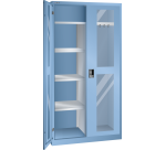 Armoire à 2 portes battantes à fenêtre transparente charnières avec paroi de séparation et vestiaire Lista H 195 x L 100 X P 58 cm 4 étagères amovibles Key Lock