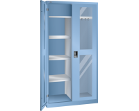 Armoire à 2 portes battantes à fenêtre transparente charnières avec paroi de séparation et vestiaire Lista H 195 x L 100 X P 58 cm 4 étagères amovibles Key Lock