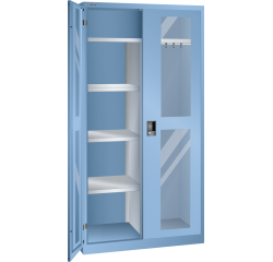 Armoire à 2 portes battantes à fenêtre transparente charnières avec paroi de séparation et vestiaire Lista H 195 x L 100 X P 58 cm 4 étagères amovibles Key Lock