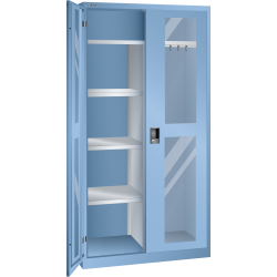 LISTA - Armoire à portes battantes avec 2 portes à fenêtre transparente charnière, paroi de séparation et vestiaire (LxPxH) 1000x500x1950mm KEY Lock Bleu clair RAL 5012