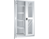 Armoire à 2 portes battantes à fenêtre transparente charnières avec paroi de séparation et vestiaire Lista H 195 x L 100 X P 58 cm 4 étagères amovibles Key Lock