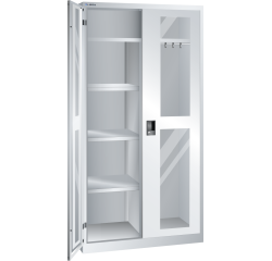 Armoire à 2 portes battantes à fenêtre transparente charnières avec paroi de séparation et vestiaire Lista H 195 x L 100 X P 58 cm 4 étagères amovibles Key Lock