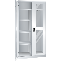 LISTA - Armoire à portes battantes avec 2 portes à fenêtre transparente charnière, paroi de séparation et vestiaire (LxPxH) 1000x500x1950mm KEY Lock Gris clair RAL 7035