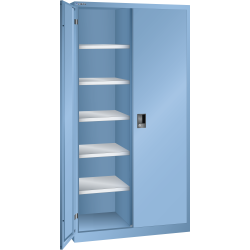 LISTA - Armoire à portes battantes avec 2 portes en tôle pleine charnière et paroi de séparation (LxPxH) 1000x500x1950mm 10 rayons KEY Lock Bleu clair RAL 5012