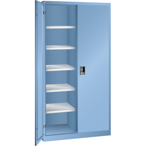 LISTA - Armoire à portes battantes avec 2 portes en tôle pleine charnière et paroi de séparation (LxPxH) 1000x500x1950mm 10 rayons KEY Lock Bleu clair RAL 5012