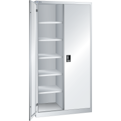 LISTA - Armoire à portes battantes avec 2 portes en tôle pleine charnière et paroi de séparation (LxPxH) 1000x500x1950mm 10 rayons KEY Lock Gris clair RAL 7035
