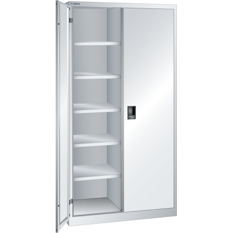 LISTA - Armoire à portes battantes avec 2 portes en tôle pleine charnière et paroi de séparation (LxPxH) 1000x500x1950mm 10 rayons KEY Lock Gris clair RAL 7035