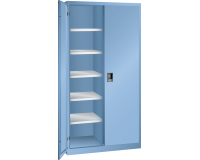 Armoire à portes battantes avec 2 portes en tôle pleine charnières et une paroi de séparation Lista  H 195 x L 100 cm 10 étagères amovibles Key Lock