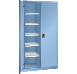 Armoire à portes battantes avec 2 portes en tôle pleine charnières et une paroi de séparation Lista  H 195 x L 100 cm 10 étagères amovibles Key Lock