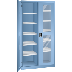 LISTA - Armoire à portes battantes avec 2 portes à fenêtre transparente charnière et paroi de séparation (LxPxH) 1000x500x1950mm 10 rayons KEY Lock Bleu clair RAL 5012