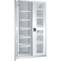 LISTA - Armoire à portes battantes avec 2 portes à fenêtre transparente charnière et paroi de séparation (LxPxH) 1000x500x1950mm 10 rayons KEY Lock Gris clair RAL 7035