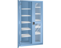 Armoire à 2 portes battantes à fenêtre transparente charnières et paroi de séparation Lista H 195 x L 100 cm 10 étagères amovibles Key Lock