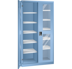 Armoire à 2 portes battantes à fenêtre transparente charnières et paroi de séparation Lista H 195 x L 100 cm 10 étagères amovibles Key Lock