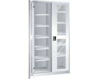 Armoire à 2 portes battantes à fenêtre transparente charnières et paroi de séparation Lista H 195 x L 100 cm 10 étagères amovibles Key Lock