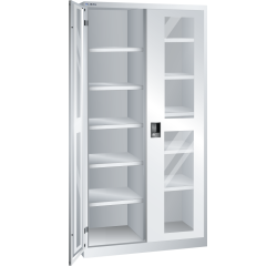 Armoire à 2 portes battantes à fenêtre transparente charnières et paroi de séparation Lista H 195 x L 100 cm 10 étagères amovibles Key Lock