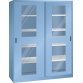 LISTA - Armoire à portes coulissantes avec 2 portes à fenêtre transparente et paroi de séparation (LxPxH) 1500x400x1950mm 8 rayons KEY Lock Bleu clair RAL 5012