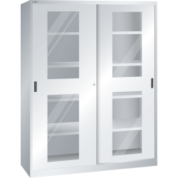 LISTA - Armoire à portes coulissantes avec 2 portes à fenêtre transparente et paroi de séparation (LxPxH) 1500x400x1950mm 8 rayons KEY Lock Gris clair RAL 7035
