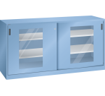 Armoire à 2 portes coulissantes à fenêtres transparentes et une paroi de séparation Lista H 100 cm 4 étagères amovibles Key Lock