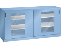 Armoire à 2 portes coulissantes à fenêtres transparentes et une paroi de séparation Lista H 100 cm 4 étagères amovibles Key Lock