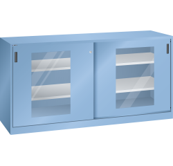 Armoire à 2 portes coulissantes à fenêtres transparentes et une paroi de séparation Lista H 100 cm 4 étagères amovibles Key Lock