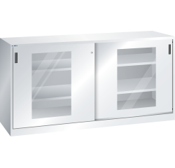 Armoire à 2 portes coulissantes à fenêtres transparentes et une paroi de séparation Lista H 100 cm 4 étagères amovibles Key Lock