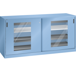 Armoire à 2 portes coulissantes avec fenêtres transparentes et une paroi de séparation Lista H 100 cm x L 200 cm x P 58 cm 2 étagères amovibles, 2 tiroirs et 4 étagères extensibles Key Lock