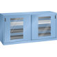 LISTA - Armoire à portes coulissantes avec 2 portes à fenêtre transparente et paroi de séparation (LxPxH) 2000x580x1000mm 2 rayons, 2 tiroirs, 4 rayons extensibles KEY Lock Bleu clair RAL 5012