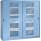 LISTA - Armoire à portes coulissantes avec 2 portes à fenêtre transparente et paroi de séparation (LxPxH) 2000x400x1950mm 8 rayons KEY Lock Bleu clair RAL 5012