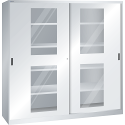 LISTA - Armoire à portes coulissantes avec 2 portes à fenêtre transparente et paroi de séparation (LxPxH) 2000x400x1950mm 8 rayons KEY Lock Gris clair RAL 7035