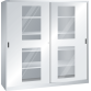 LISTA - Armoire à portes coulissantes avec 2 portes à fenêtre transparente et paroi de séparation (LxPxH) 2000x400x1950mm 8 rayons KEY Lock Gris clair RAL 7035