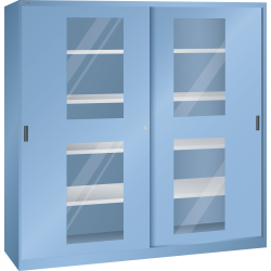 LISTA - Armoire à portes coulissantes avec 2 portes à fenêtre transparente et paroi de séparation (LxPxH) 2000x500x1950mm 8 rayons KEY Lock Bleu clair RAL 5012